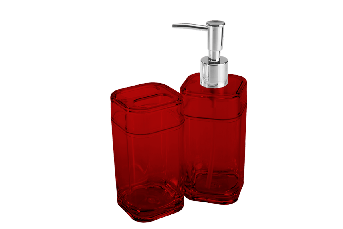 Kit Banho - Splash 6,5 x 6,5 x 19,2 cm / 6,5 x 6,5 x 12,7 cm - Vermelho Transparente Coza Kit Banho - Splash 6,5 x 6,5 x 19,2 cm / 6,5 x 6,5 x 12,7 cm - Vermelho Transparente Coza