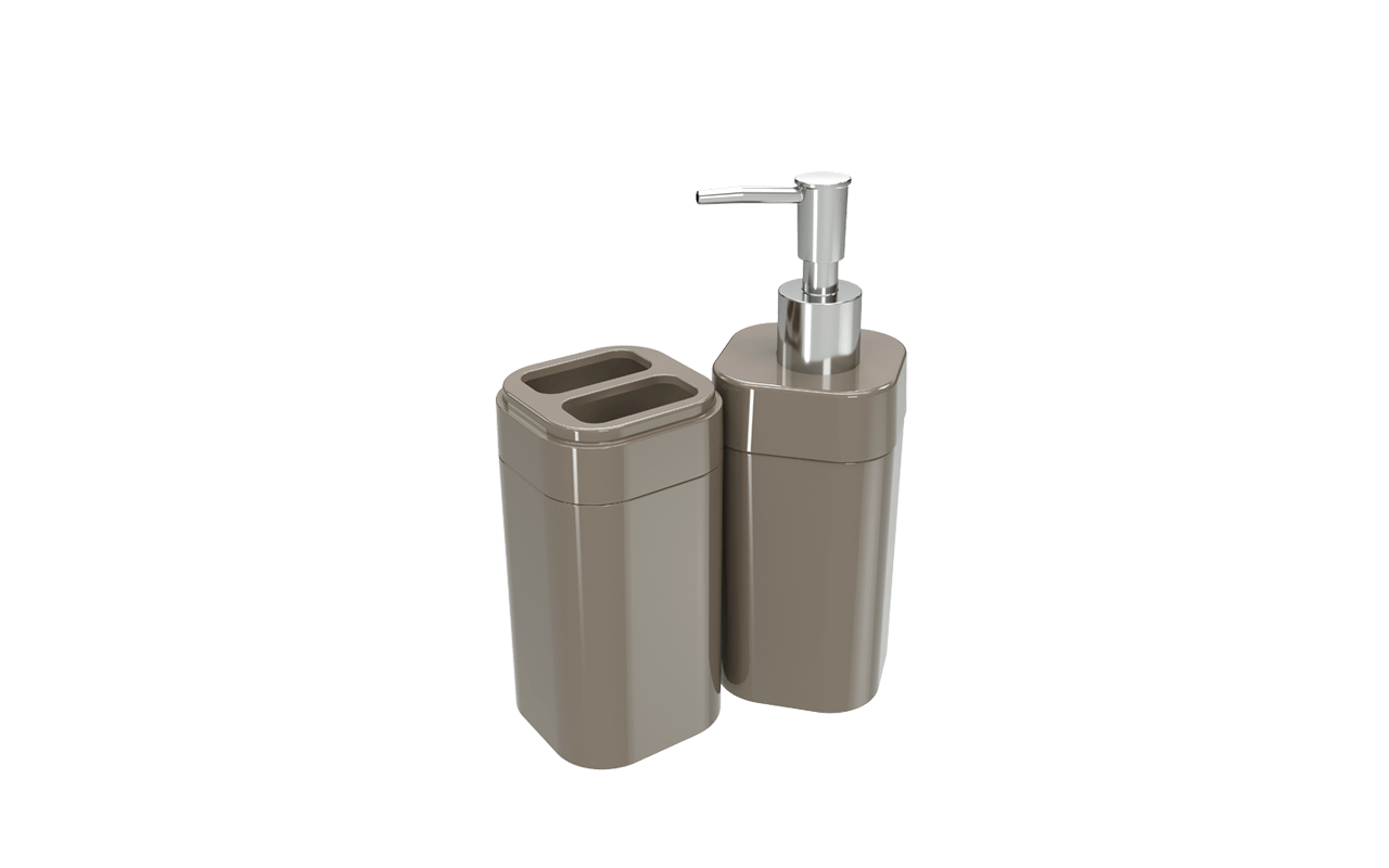Kit banho Splash - WGR 6,5 x 6,5 x 19,2 cm / 6,5 x 6,5 x 12,7 cm - Warm Gray Coza Kit banho Splash - WGR 6,5 x 6,5 x 19,2 cm / 6,5 x 6,5 x 12,7 cm - Warm Gray Coza