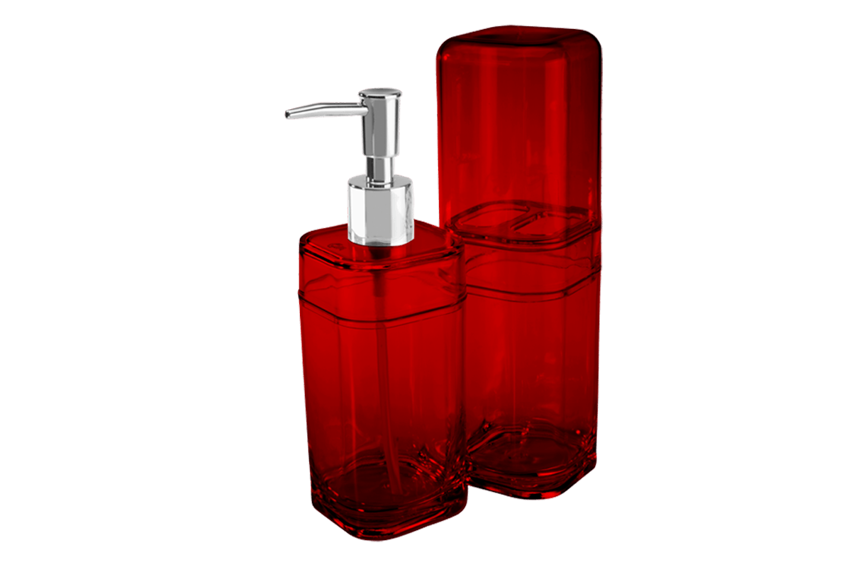 Kit Banho com Tampa - Splash 6,5 x 6,5 x 19,2 cm / 6,5 x 6,5 x 22,5 cm - Vermelho Transparente Coza Kit Banho com Tampa - Splash 6,5 x 6,5 x 19,2 cm / 6,5 x 6,5 x 22,5 cm - Vermelho Transparente Coza