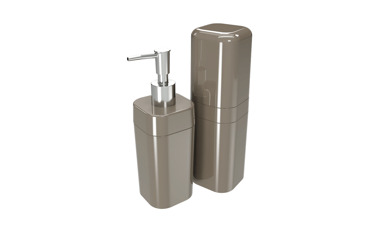 Kit banho Splash com tampa - WGR 6,5 x 6,5 x 19,2 cm / 6,5 x 6,5 x 22,5 cm - Warm Gray Coza Kit banho Splash com tampa - WGR 6,5 x 6,5 x 19,2 cm / 6,5 x 6,5 x 22,5 cm - Warm Gray Coza
