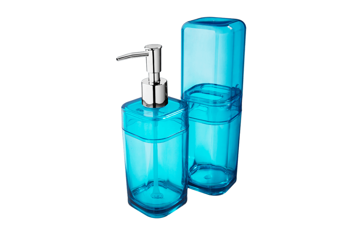 Kit Banho com Tampa - Splash 6,5 x 6,5 x 19,2 cm / 6,5 x 6,5 x 22,5 cm - Verde Coza Kit Banho com Tampa - Splash 6,5 x 6,5 x 19,2 cm / 6,5 x 6,5 x 22,5 cm - Verde Coza