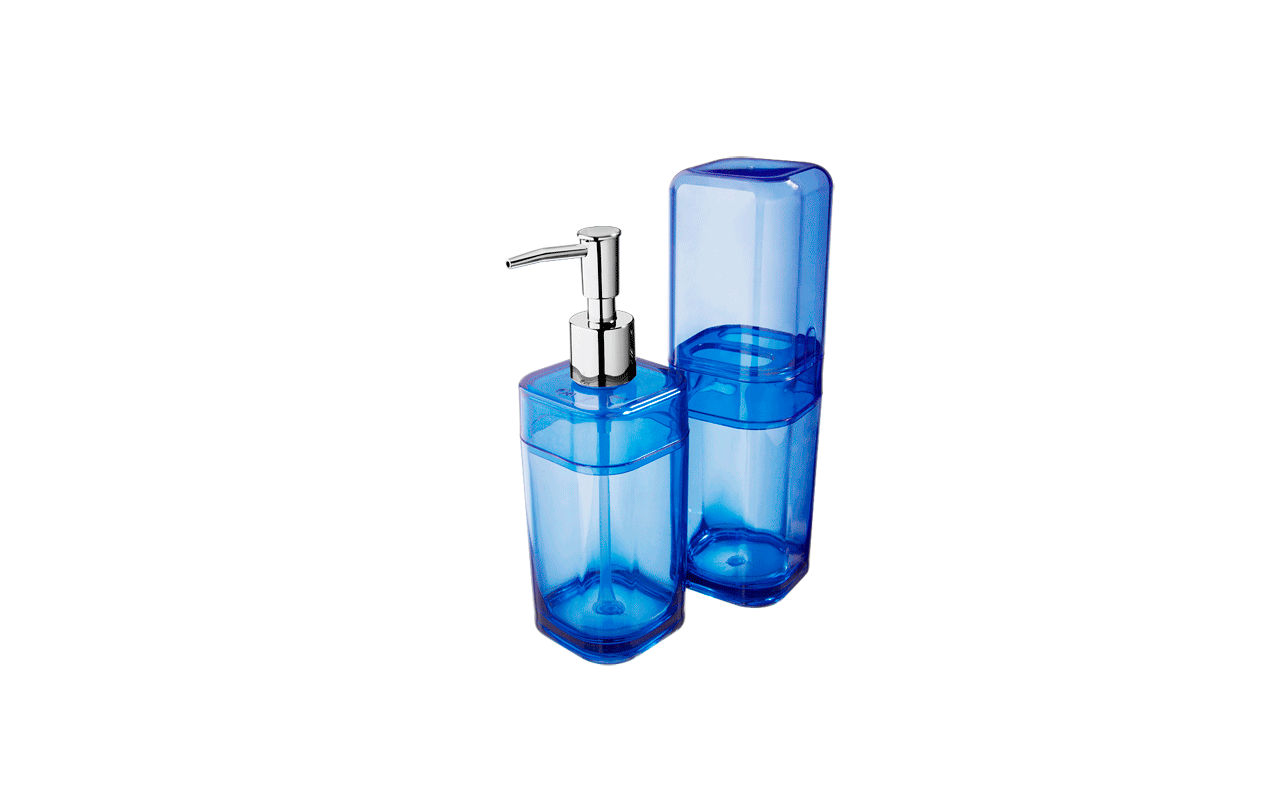 Kit Banho com Tampa - Splash 6,5 x 6,5 x 19,2 cm / 6,5 x 6,5 x 22,5 cm - Azul Coza Kit Banho com Tampa - Splash 6,5 x 6,5 x 19,2 cm / 6,5 x 6,5 x 22,5 cm - Azul Coza