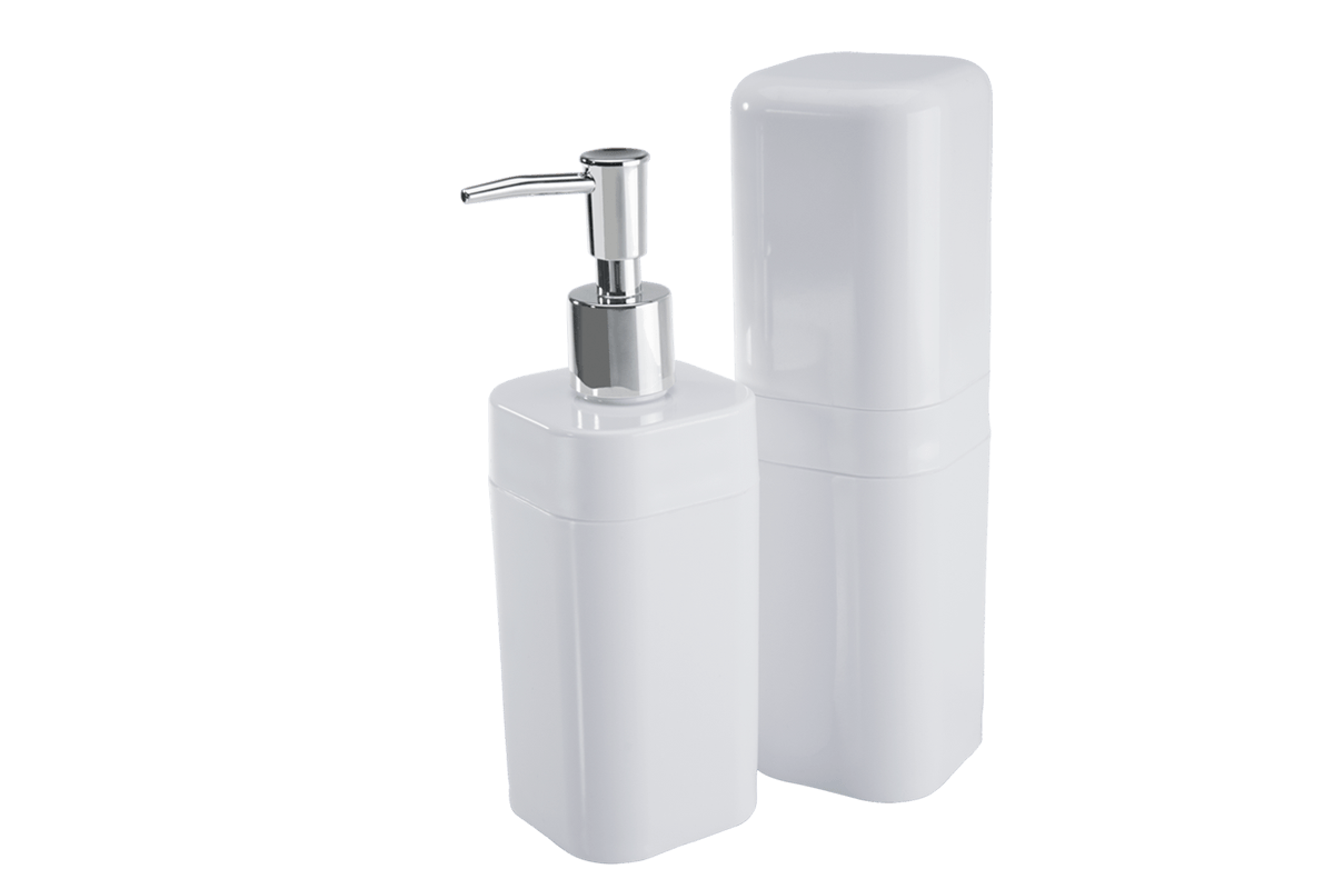 Kit Banho com Tampa - Splash 6,5 x 6,5 x 19,2 cm / 6,5 x 6,5 x 22,5 cm - Branco Coza Kit Banho com Tampa - Splash 6,5 x 6,5 x 19,2 cm / 6,5 x 6,5 x 22,5 cm - Branco Coza