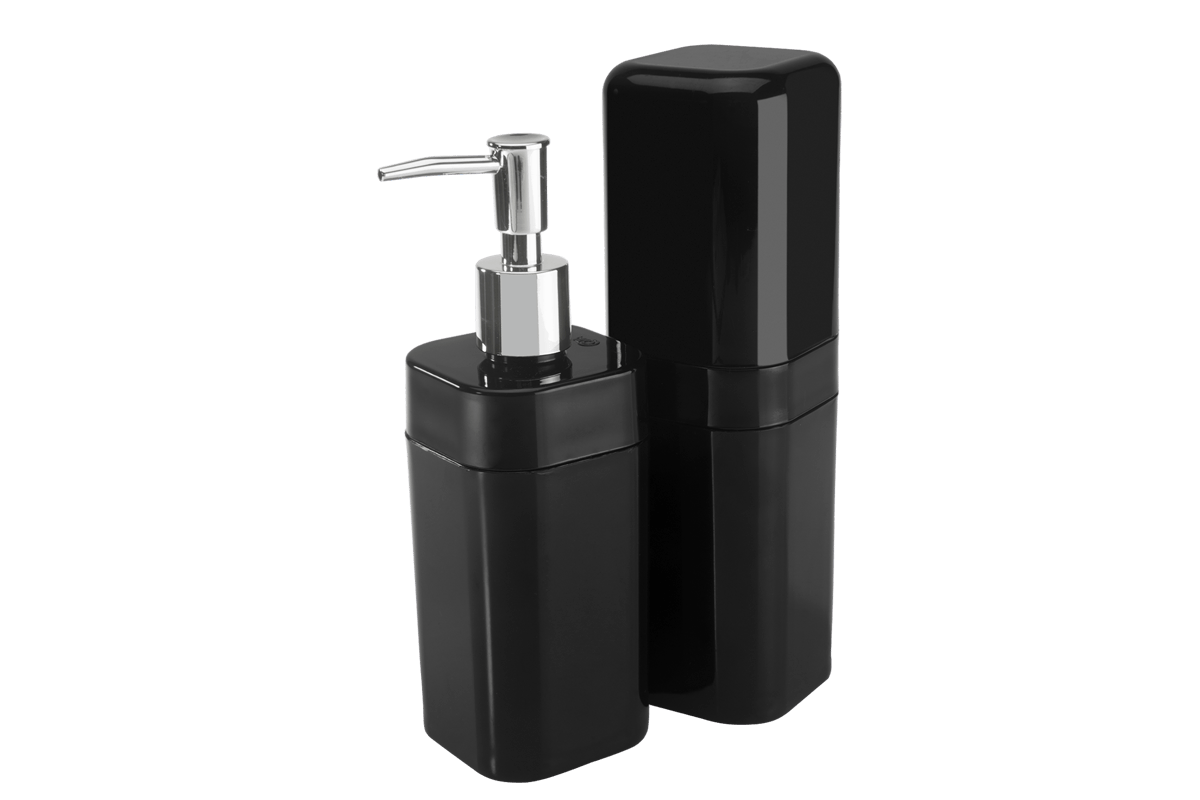 Kit Banho com Tampa - Splash 6,5 x 6,5 x 19,2 cm / 6,5 x 6,5 x 22,5 cm - Preto Coza Kit Banho com Tampa - Splash 6,5 x 6,5 x 19,2 cm / 6,5 x 6,5 x 22,5 cm - Preto Coza