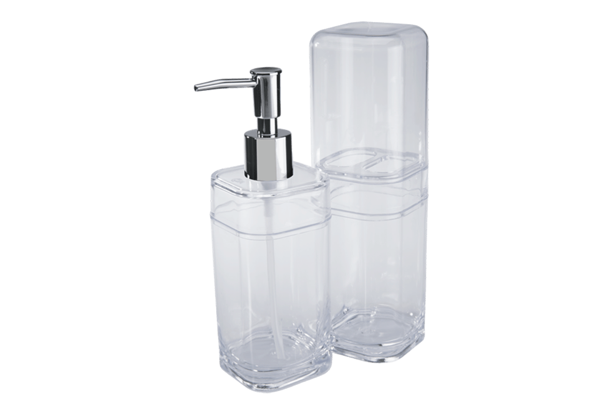 Kit Banho com Tampa - Splash 6,5 x 6,5 x 19,2 cm / 6,5 x 6,5 x 22,5 cm - Cristal Coza Kit Banho com Tampa - Splash 6,5 x 6,5 x 19,2 cm / 6,5 x 6,5 x 22,5 cm - Cristal Coza