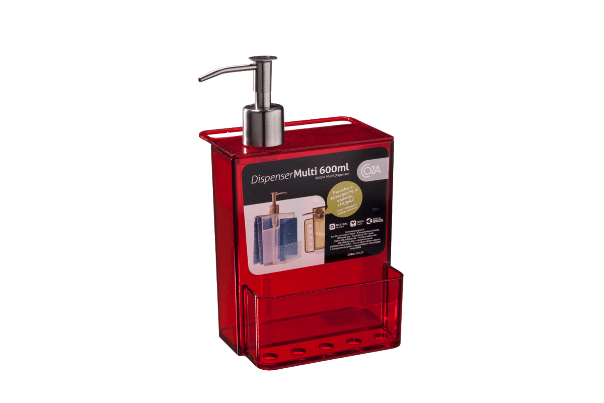 Dispenser Multi Glass 600 ML 12 x 10,6 x 20,8 cm 600 ml - Vermelho Transparente Coza Dispenser Multi Glass 600 ML 12 x 10,6 x 20,8 cm 600 ml - Vermelho Transparente Coza