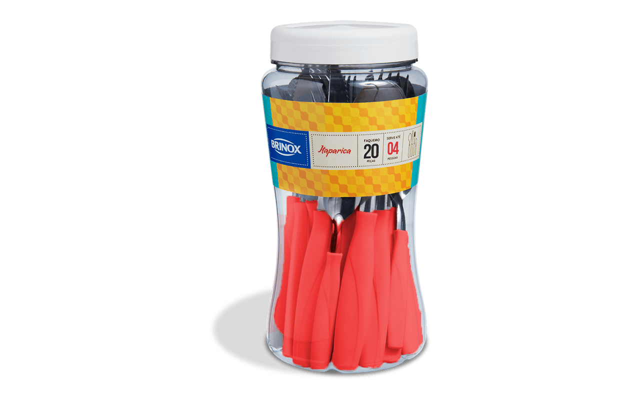 Faqueiro Brinox Itaparica 20 Peças Laminas em Aço Inox e Cabo Plástico Vermelho