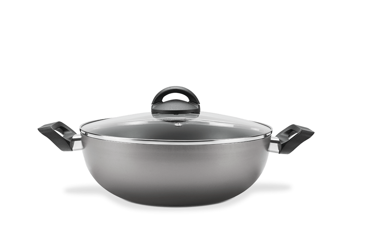 6. Panela Wok Chilli com Tampa e Alças 28 cm 28 x 9 cm Prata - Brinox