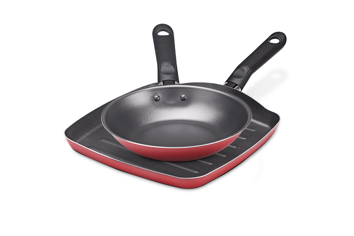 Conjunto com Grill e Frigideira Brinox Garlic Antiaderente Pro-Flon 2 Peças Vermelho
