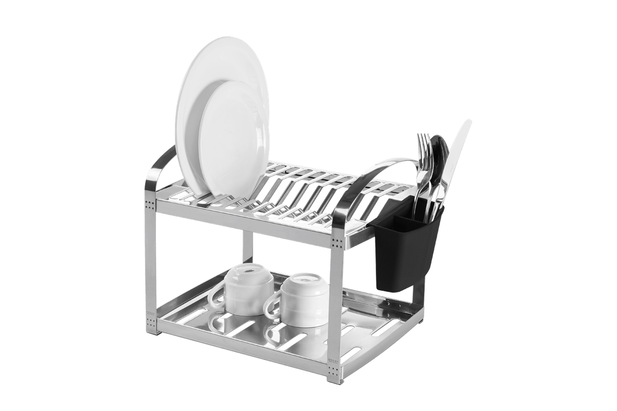 Escorredor de Louças Brinox 12 Pratos 2 Andares Aço Inoxidável Polido e Escorredor de Talheres - Linha Suprema