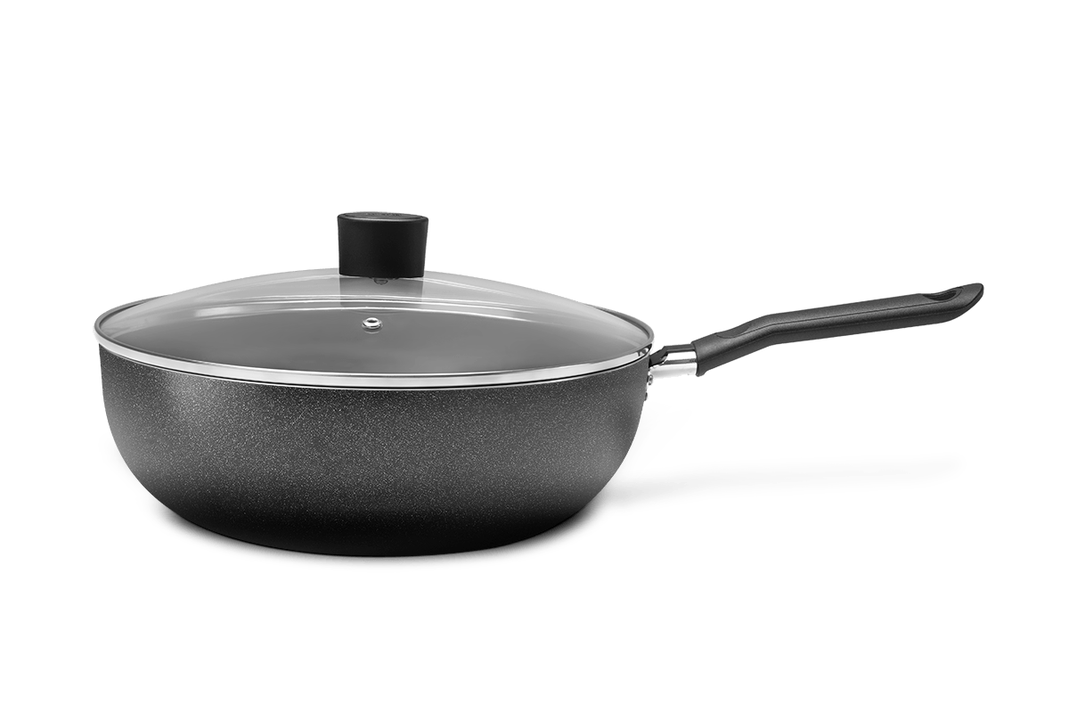Wok com Tampa Brinox Ebony 24cm 2,3L Antiaderente Pro-flon Preta