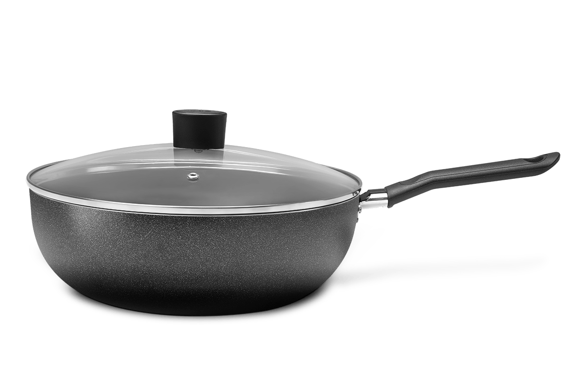 Wok com Tampa Brinox Ebony Ø 28cm 4,1L Antiaderente Pro-Flon Preta