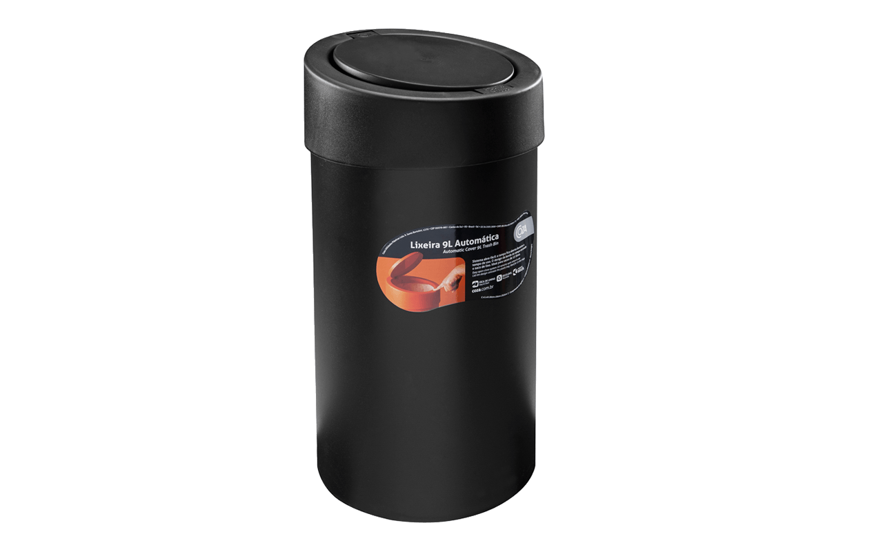 Lixeira com Tampa Press Coza 9 Litros Preto