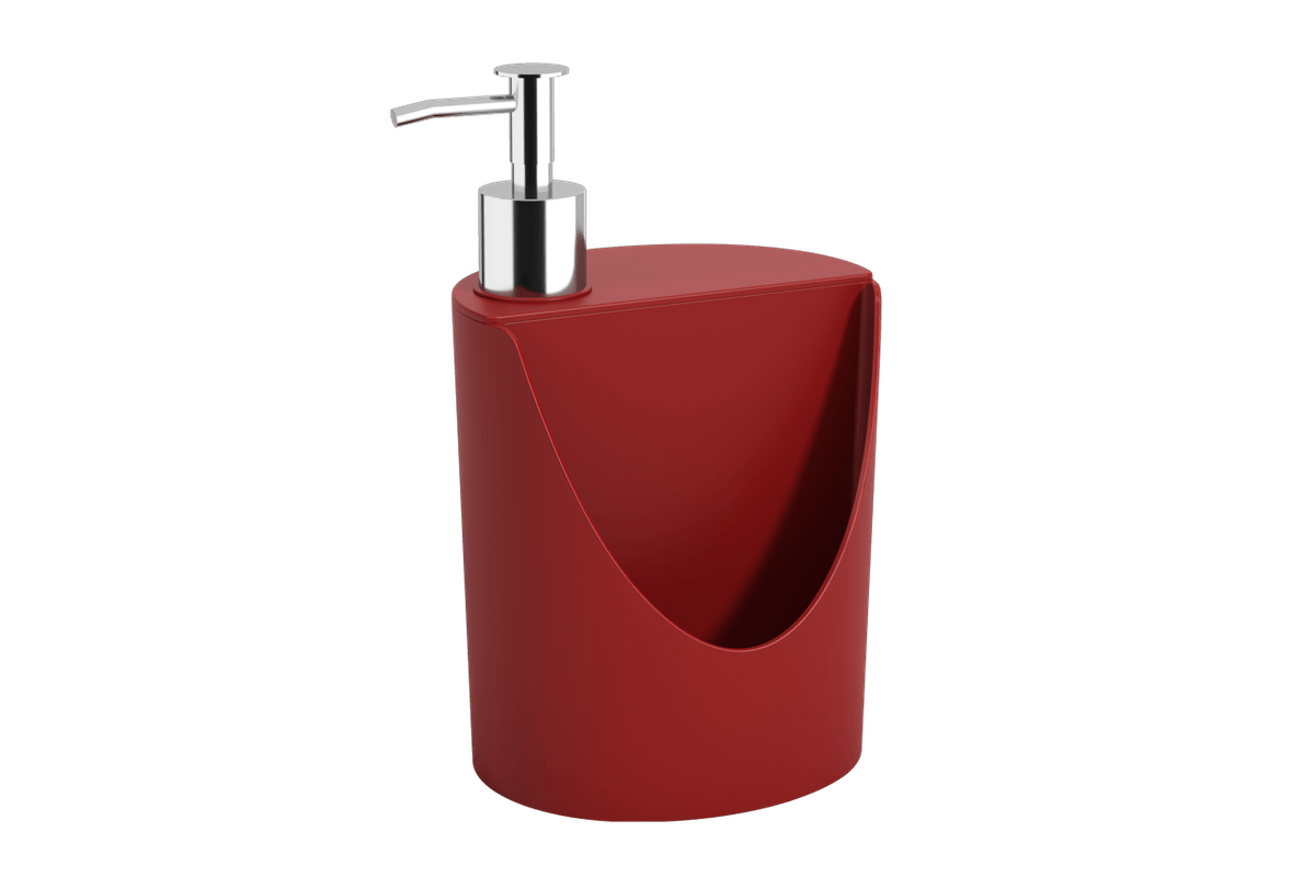 Dispenser Coza para detergente líquido e esponja 600ml, Vermelho Bold (vermelho escuro), linha Basic Coza 12 cm x10,5 cm x 18 cm