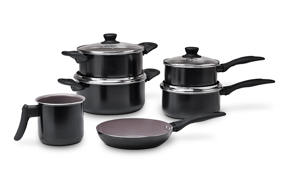 Jogo de Panelas Brinox Antiaderente Ceramic Life 6 Peças Tulip Preto