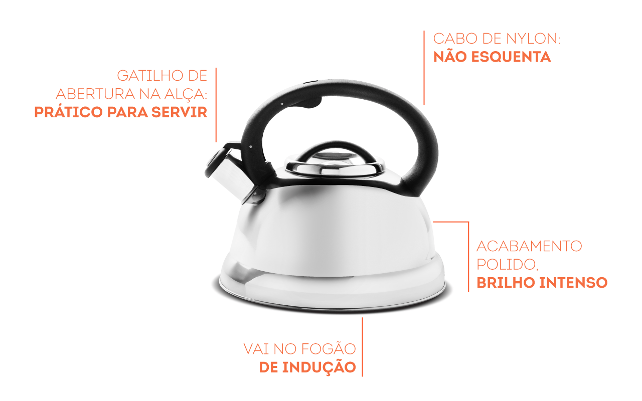 Chaleira de Inox com Indução e Apito Brinox Roma 2,7 Litros - Imagem 2