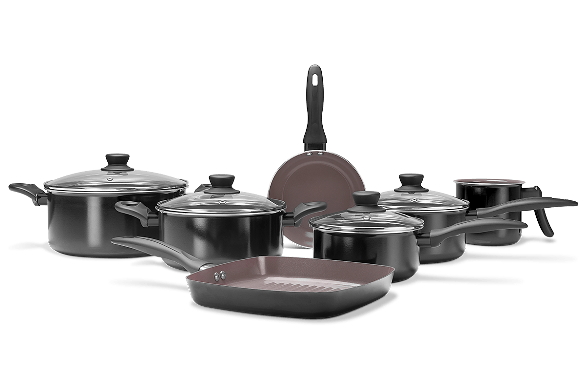 Jogo de Panelas Brinox Antiaderente Ceramic Life 7 Peças Easy Preto