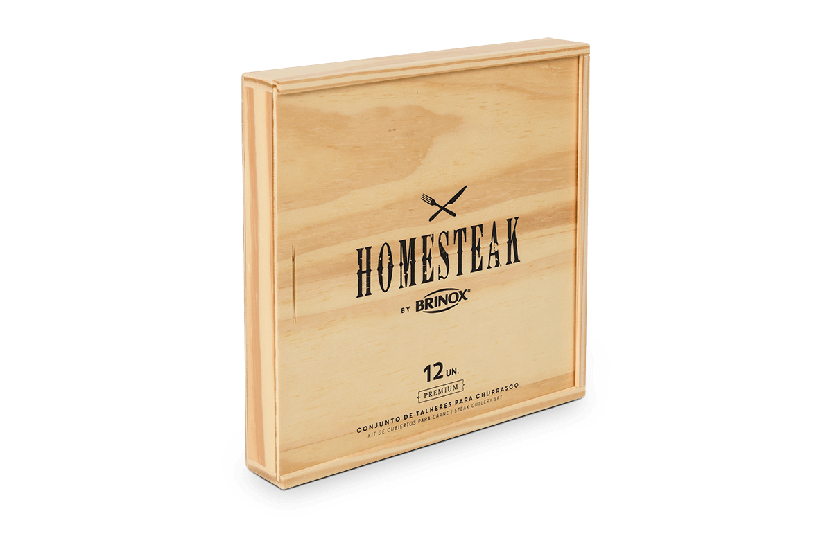 Faqueiro para Churrasco 12 Peças com Estojo em Madeira Brinox Homesteak