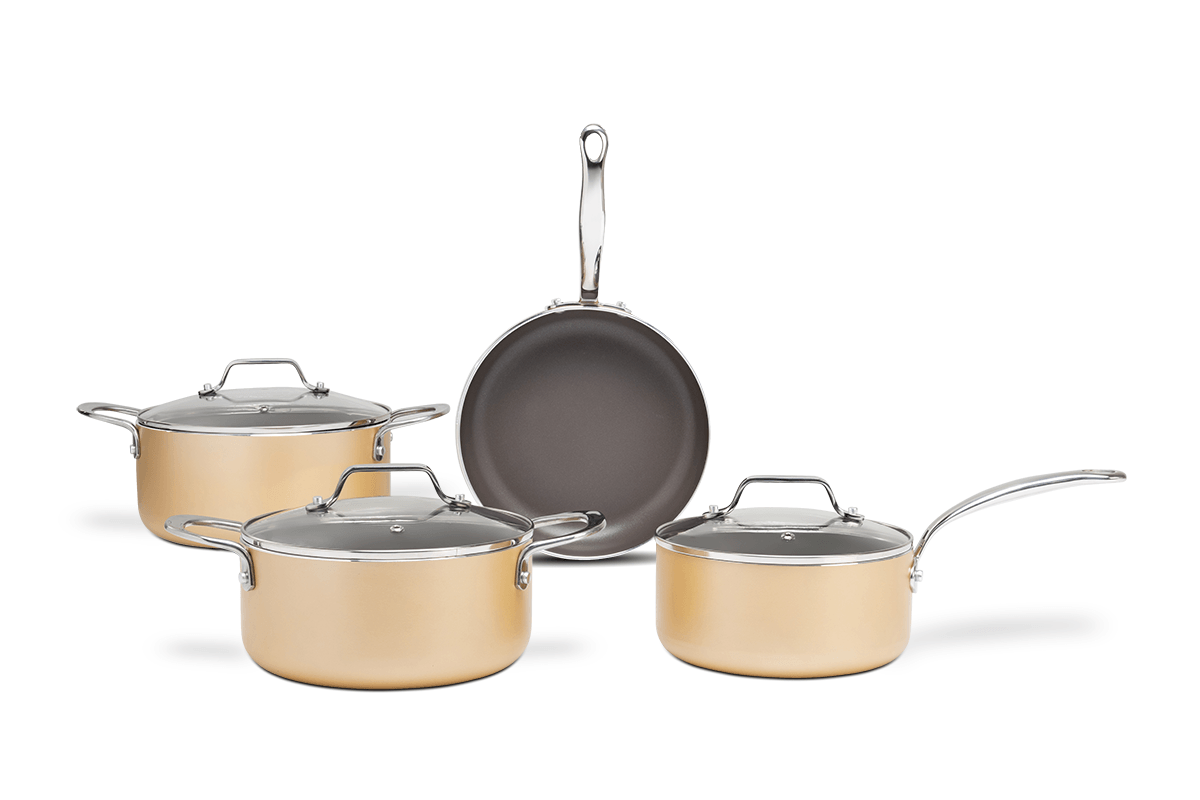 Jogo de Panelas Brinox Antiaderente Ceramic Life 4 Peças Coast com Indução Champanhe