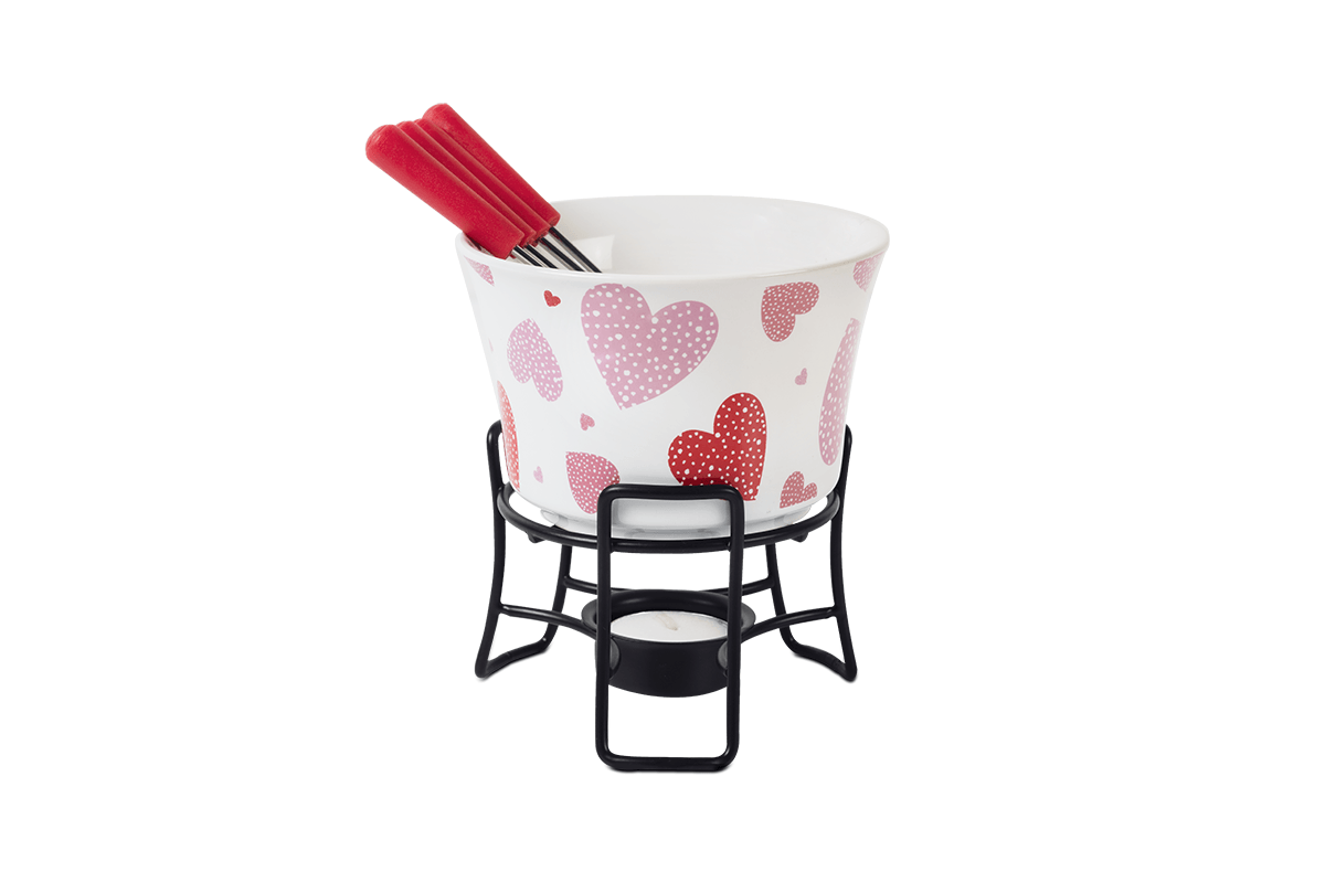 Aparelho De Fondue 7 Peças Corações Cerâmica Linha Fondue Brinox - Branco