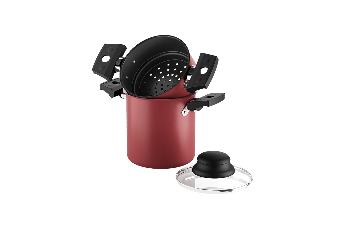 Cuscuzeira Com Tampa 10 cm Diâmetro 800 ml Revestimento Interno Antiaderente Pro-flon Cor Vermelho Linha Especiarias Brinox - Imagem 2