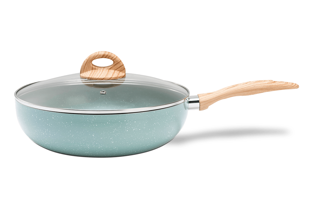 Panela Wok com Tampa Fundo de Indução 28 cm 3,4 L Revestimento Cerâmico Antiaderente Cor Verde Linha Ceramic Life Botanika Brinox