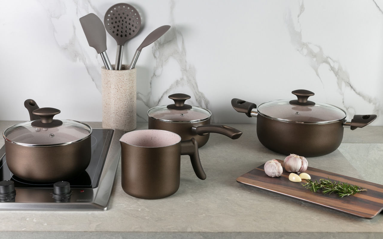 Jogo de Panelas Brinox Antiaderente Ceramic Life 7 Peças Antares Fendi - Imagem 2