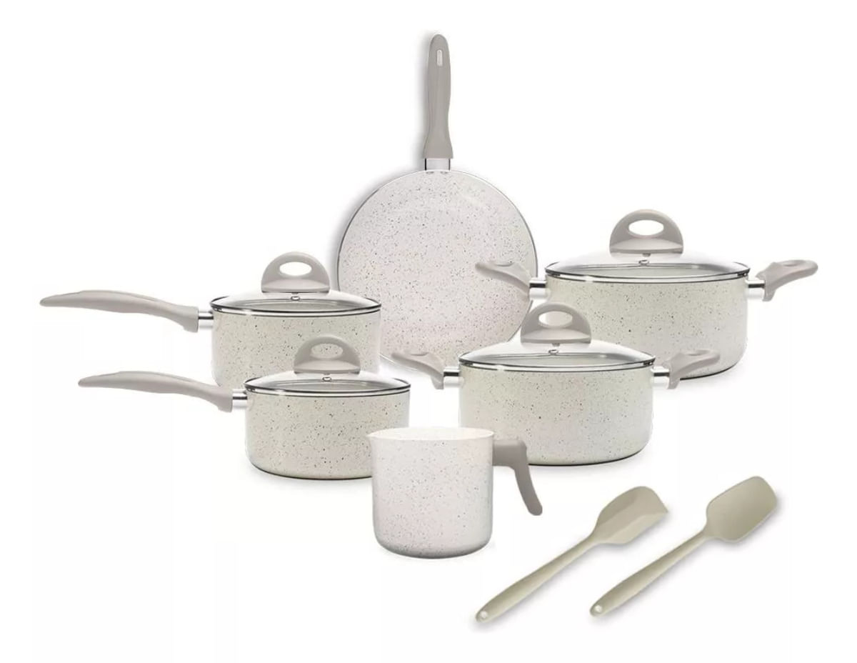 Jogo de Panelas Brinox Antiaderente Ceramic Life 8 Peças Easy Vanilla