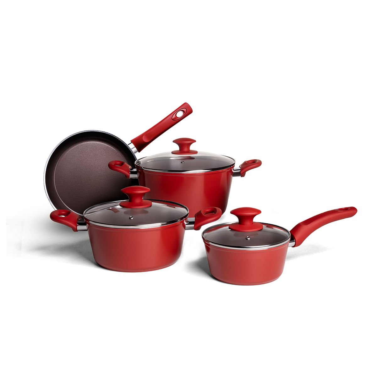 Jogo de Panelas Brinox Antiaderente Ceramic Life 4 Peças Berry Vermelho Carmin