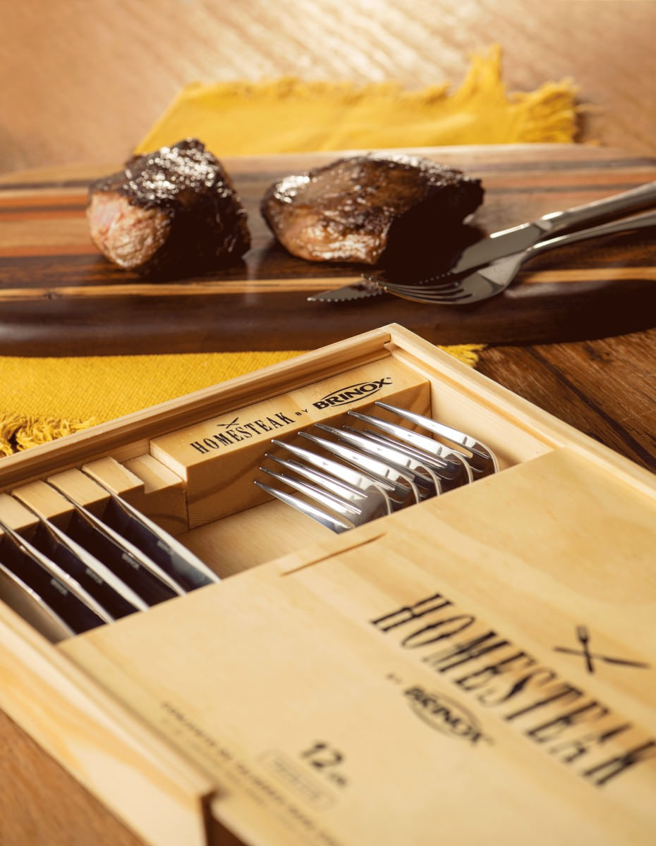Faqueiro para Churrasco 12 Peças com Estojo em Madeira Brinox Homesteak - Imagem 3