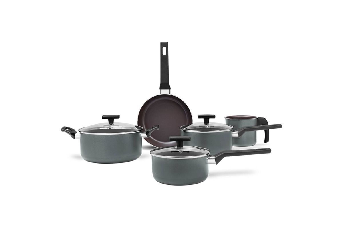 Jogo de Panelas Brinox Antiaderente Ceramic Life 5 Peças Preserve Cinza