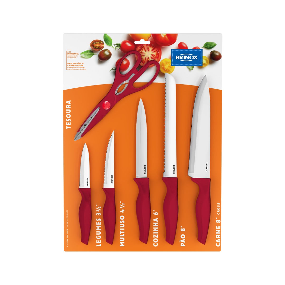 Conjunto de Facas 6 Peças Cross Cor Vermelha