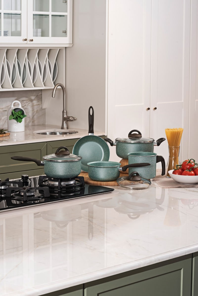 Jogo de Panelas Brinox Antiaderente Ceramic Life 5 Peças Suprema Verde - Imagem 2