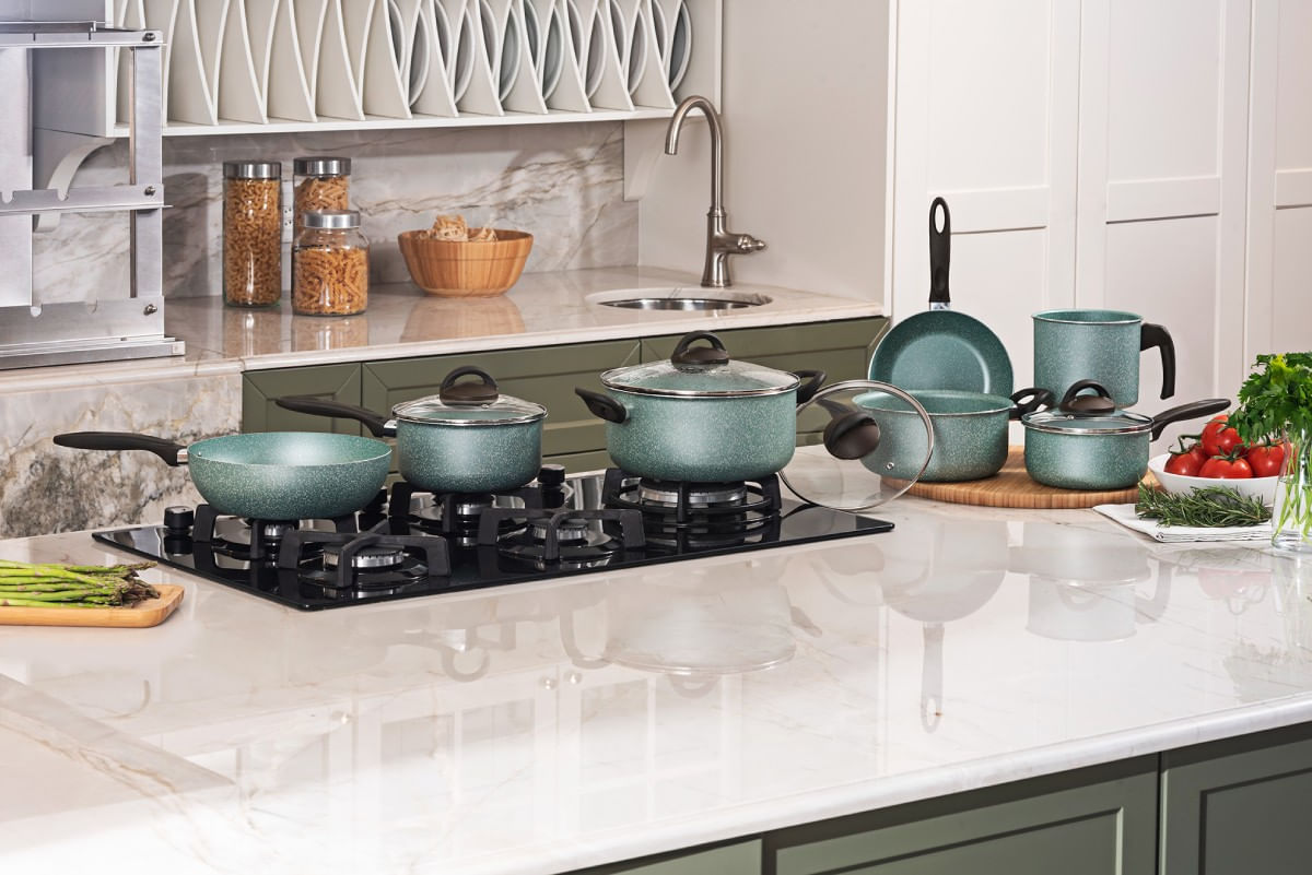 Jogo de Panelas Brinox Antiaderente Ceramic Life 7 Peças Suprema Verde - Imagem 2