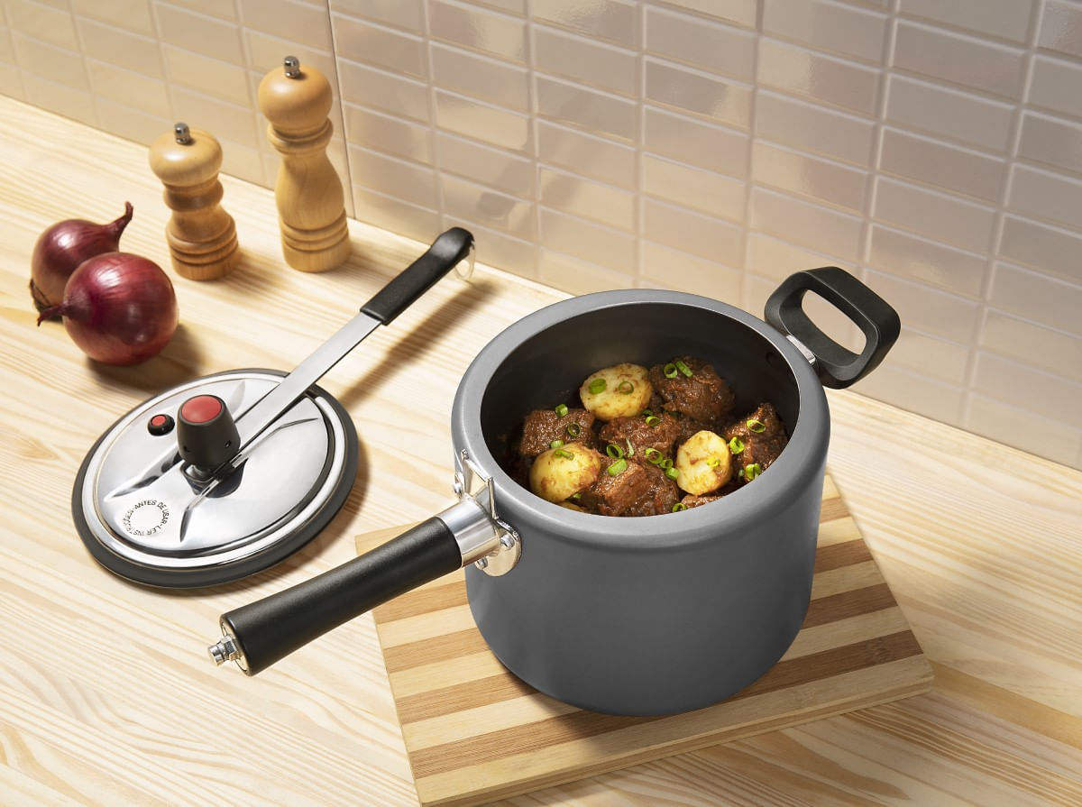 Panela de Pressão Brinox Vapt 4,5 Litros Ø 20 cm Antiaderente Pro-Flon Prata - Imagem 2