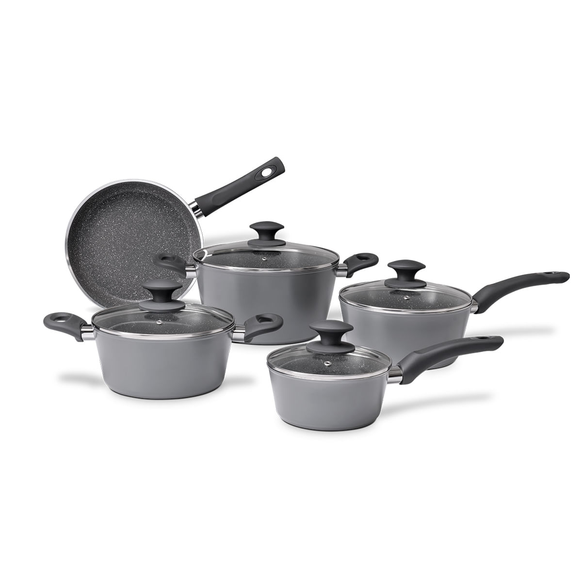 Jogo de Panelas Brinox Antiaderente Ceramic Life 5 Peças Optima com Indução Cinza