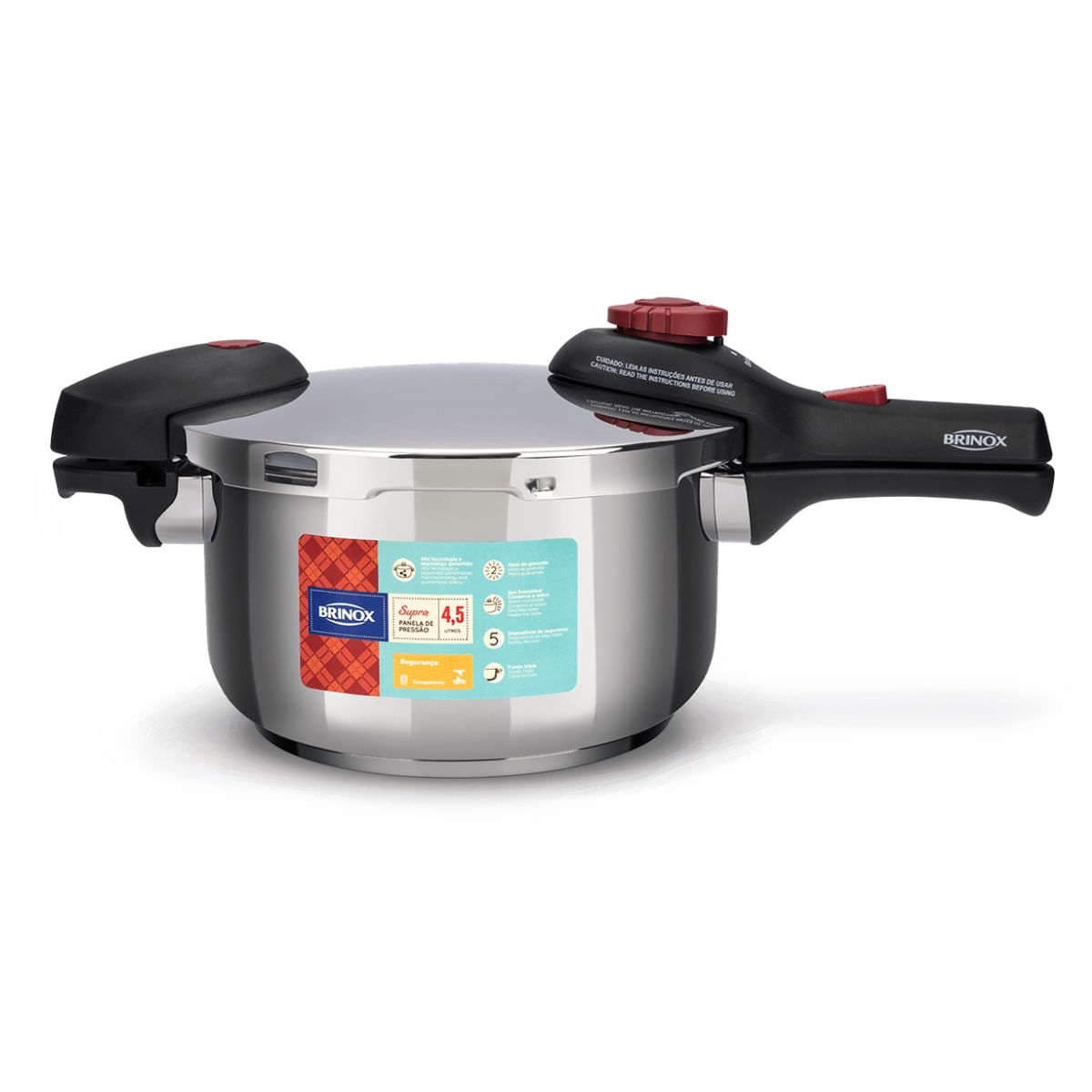Panela de Pressão Inox Brinox Supra Fundo Triplo 4,5 Litros Ø 22 cm com 5 Dispostivos de Segurança - Imagem 5