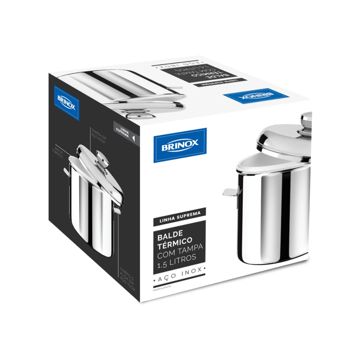Balde Térmico com Tampa Brinox Suprema 1,5 Litros Aço Inox - Imagem 2