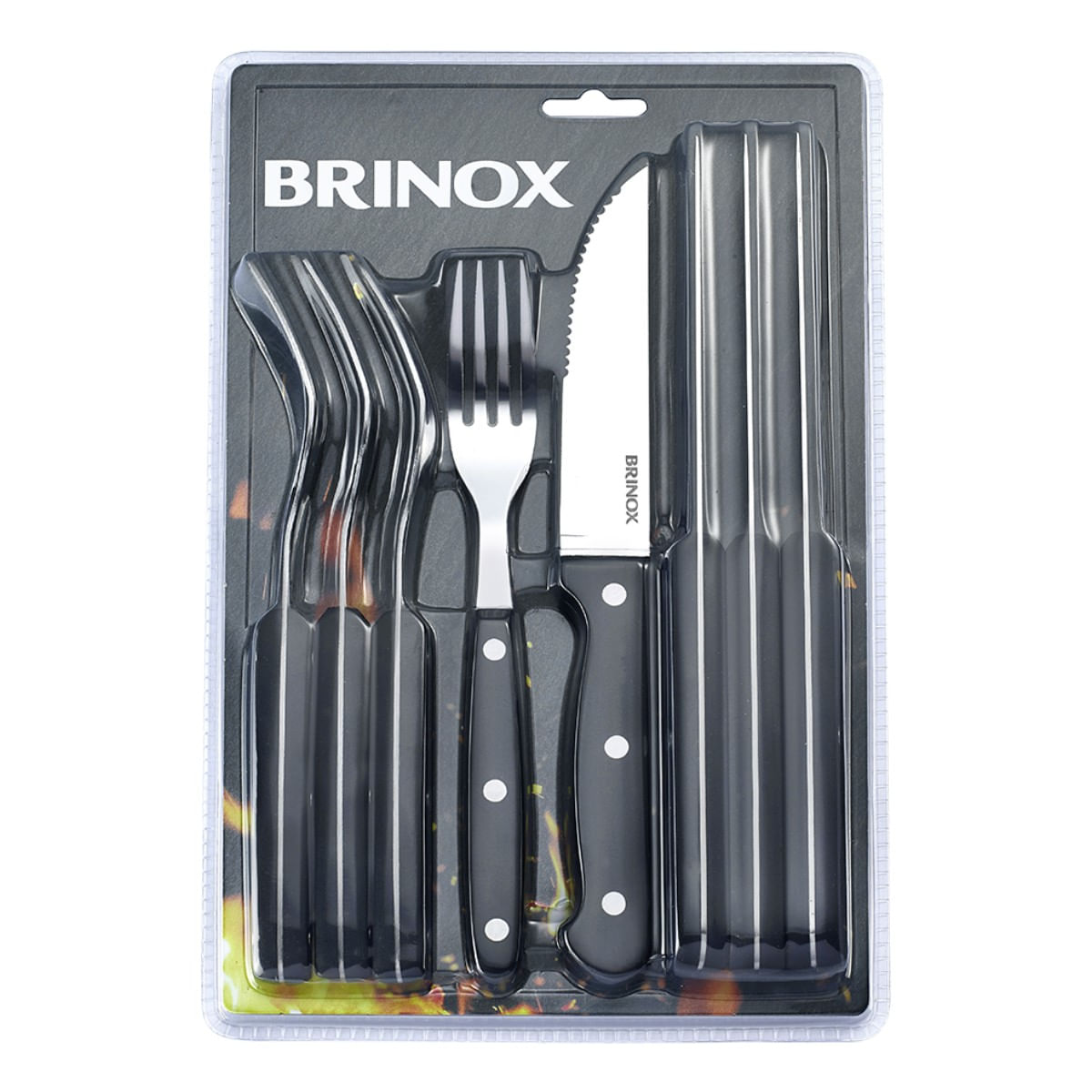 Conjunto Brinox de Talheres Jumbo Para Churrasco 8 Peças Linha Churrasco Preto