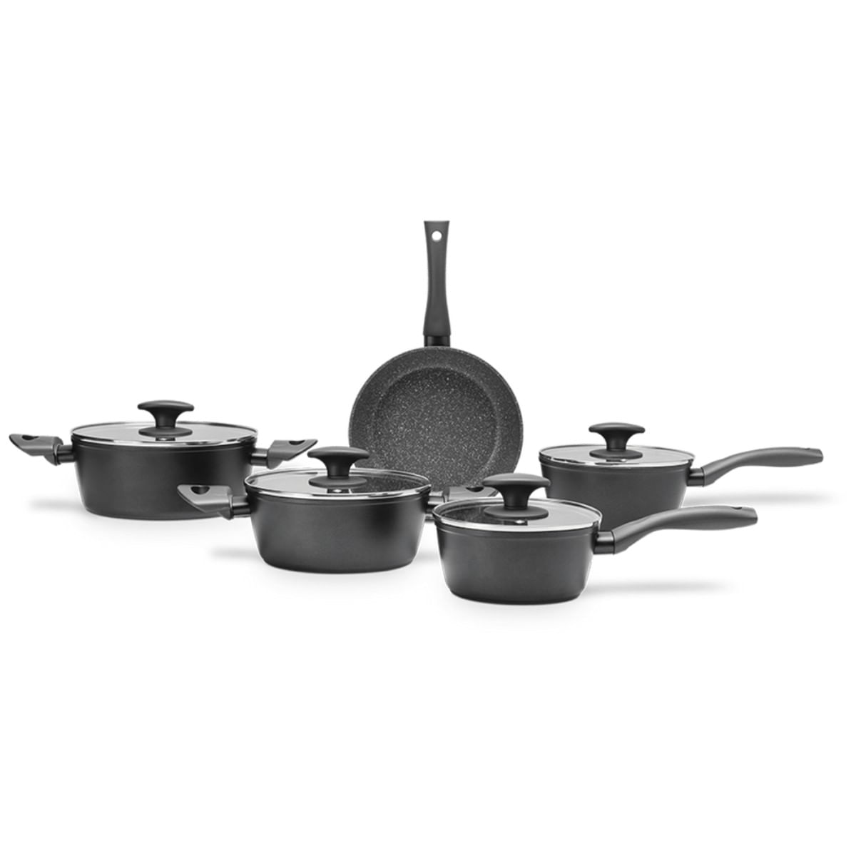 Jogo de Panelas Brinox Antiaderente Ceramic Life 5 Peças Orion com Indução Preto