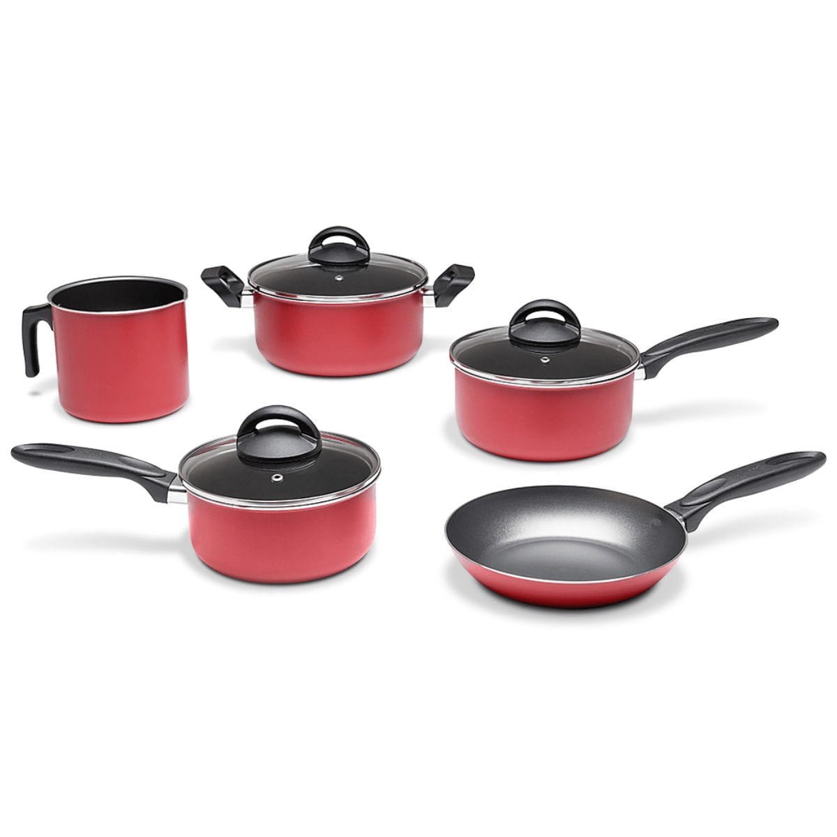 Jogo de Panelas Brinox Antiaderente Pro-Flon 5 Peças Chilli Vermelho Cereja - Imagem 2