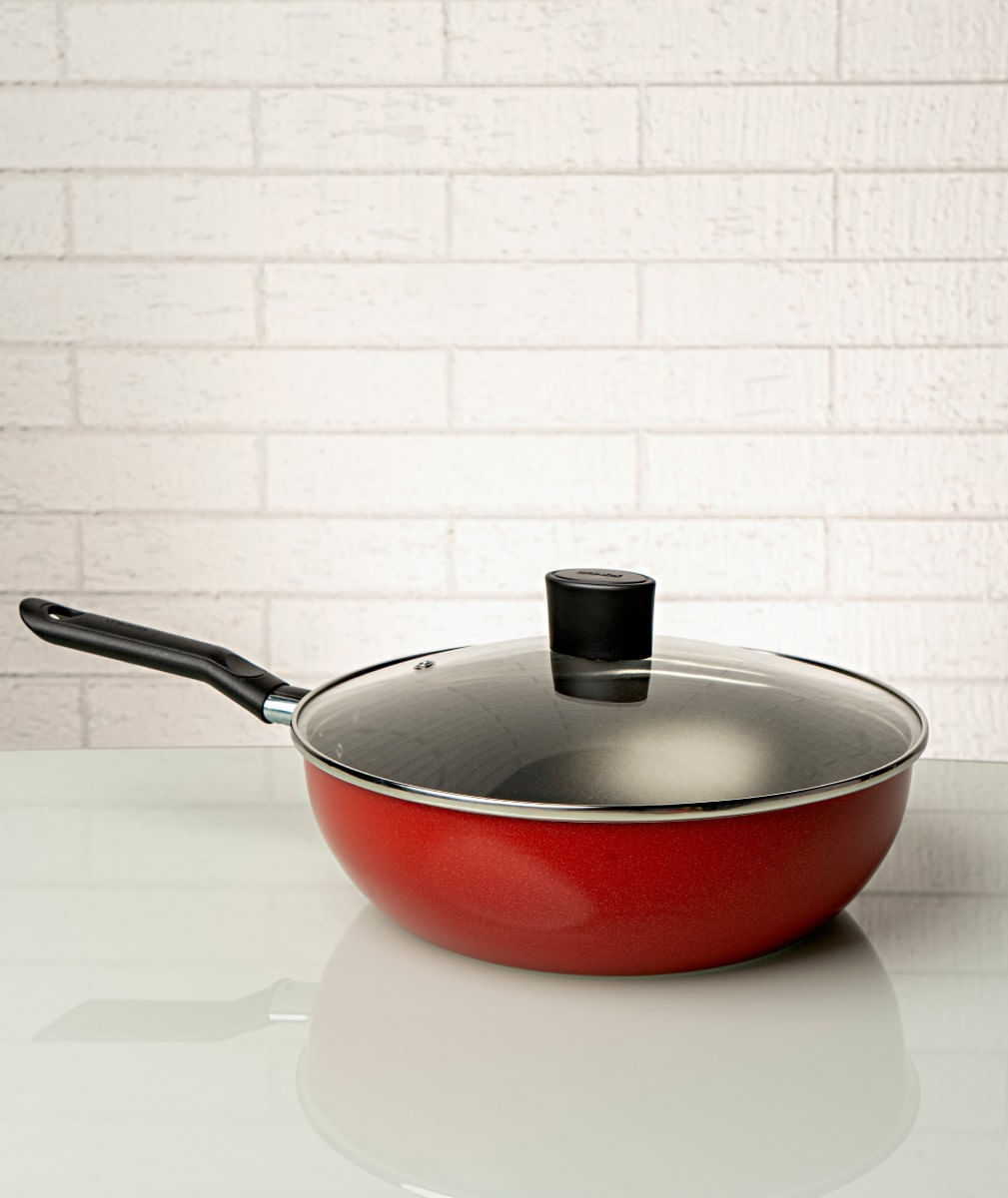 Wok com Tampa Brinox Garlic 24cm 2,3L Antiaderente Pro-flon Vermelha - Imagem 2