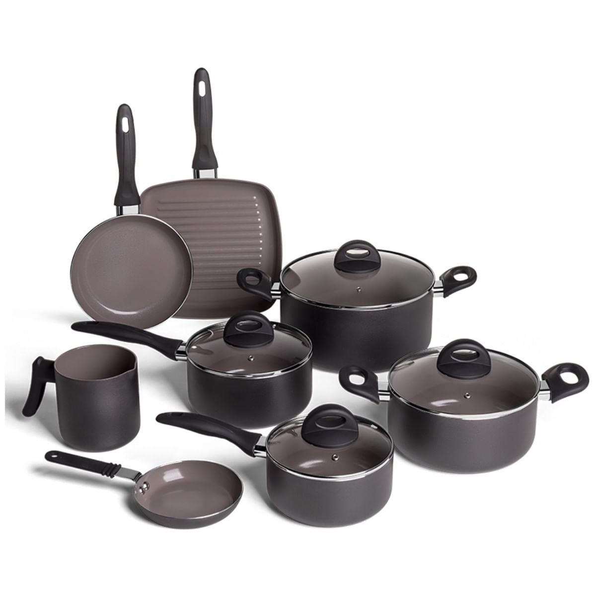 Jogo de Panelas Brinox Antiaderente Ceramic Life 8 Peças Smart Plus Preto