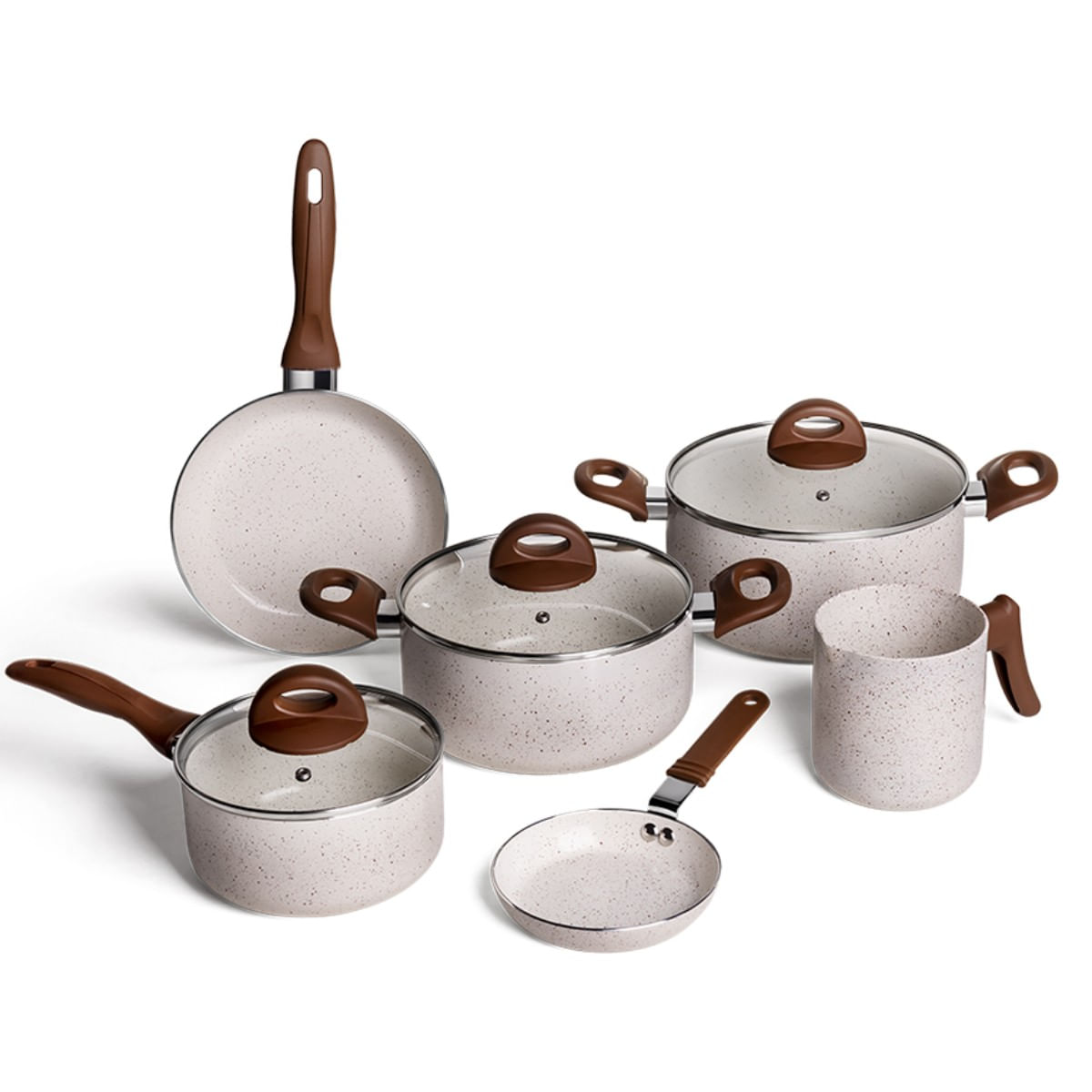 Jogo de Panelas Brinox Antiaderente Ceramic Life 6 Peças Smart Plus Vanilla