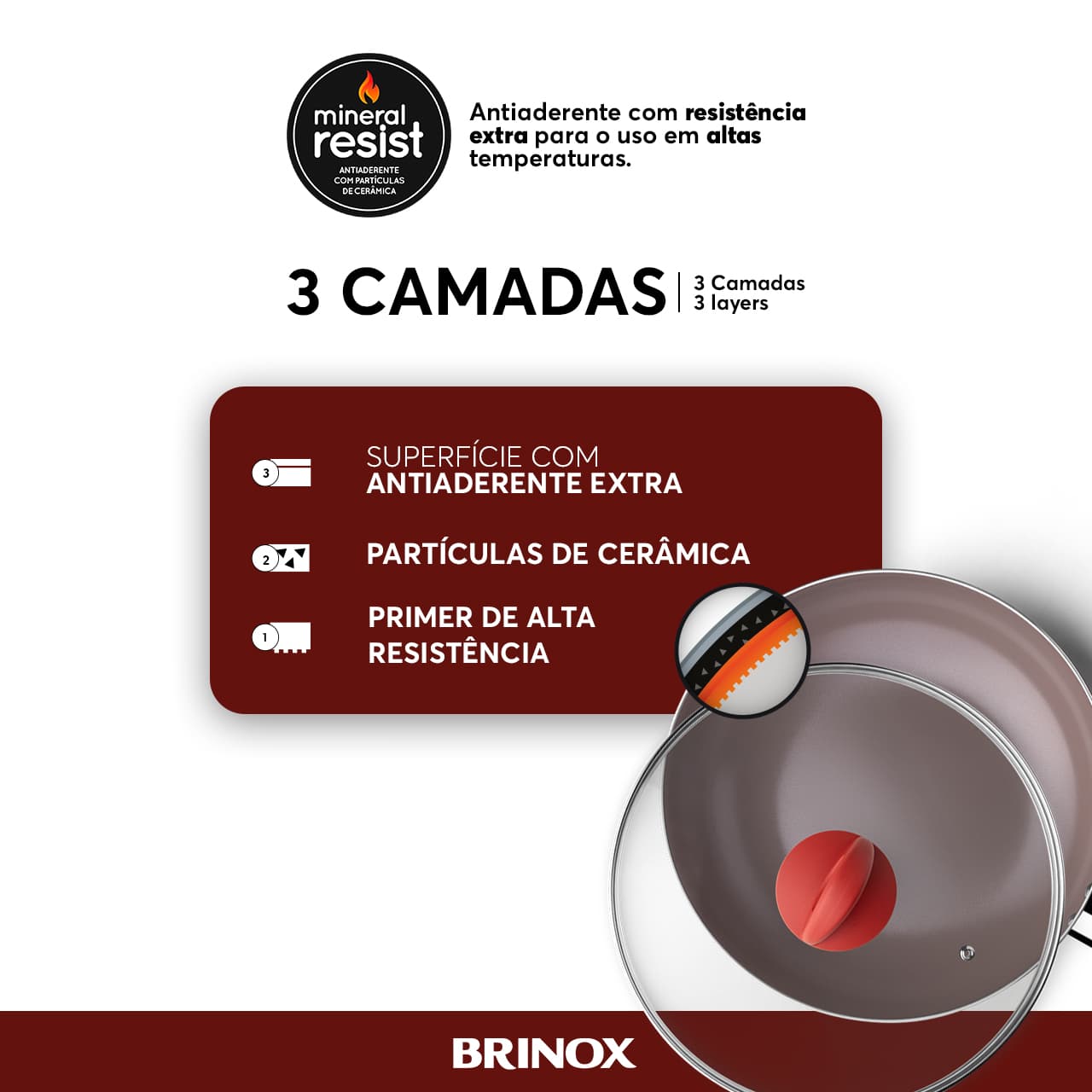 Jogo de Panelas Brinox Antiaderente Ceramic Life 7 Peças Smart Plus Vermelho - Imagem 4