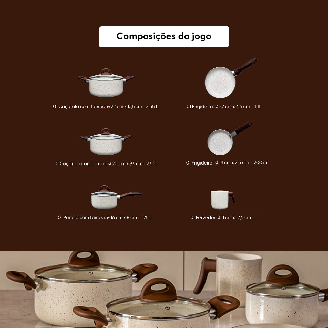 Jogo de Panelas Brinox Antiaderente Ceramic Life 6 Peças Smart Plus Vanilla - Imagem 6