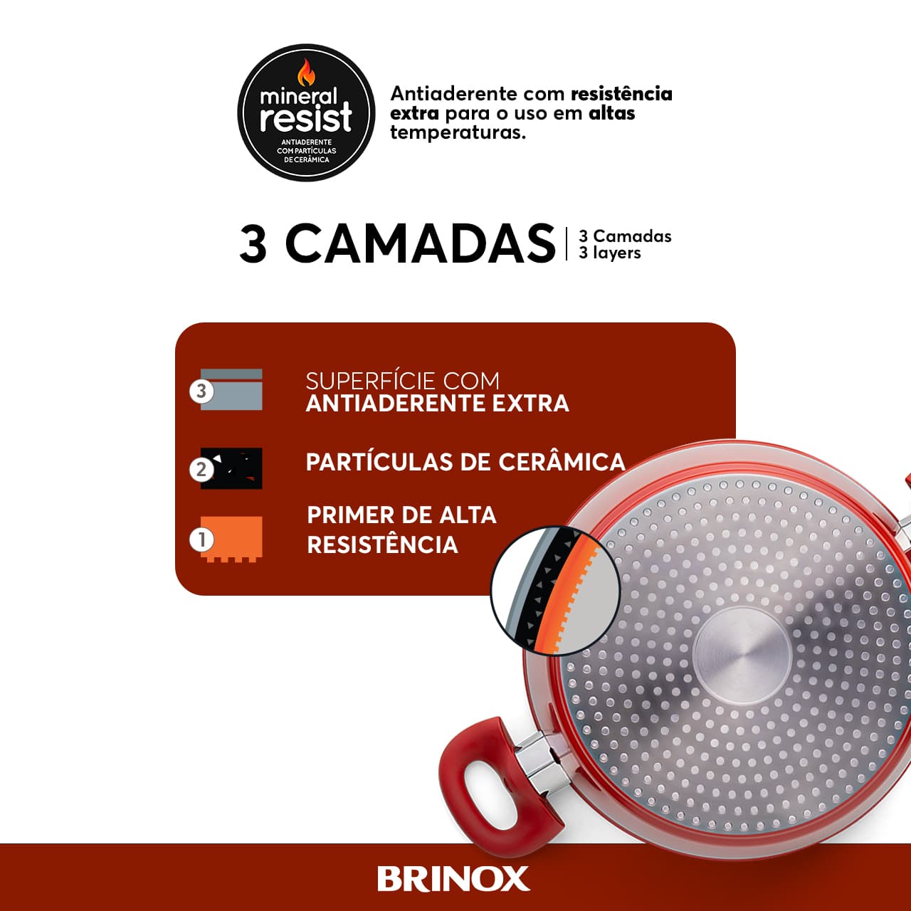 Jogo de Panelas Brinox Antiaderente Ceramic Life 5 Peças Optima com Indução Vermelho Carmin - Imagem 4