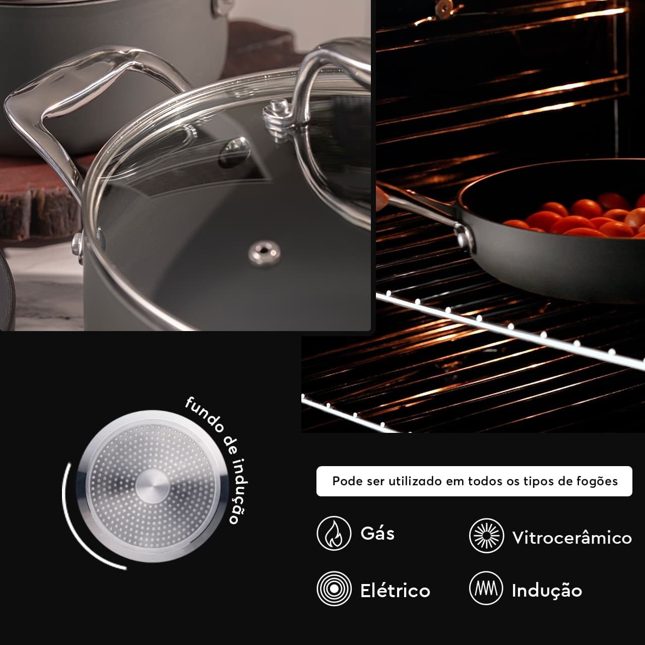 Wok de Indução com Tampa Brinox Diamond Antiaderente Pro Flon Premium Ø28 cm 3,4 Litros - Imagem 3