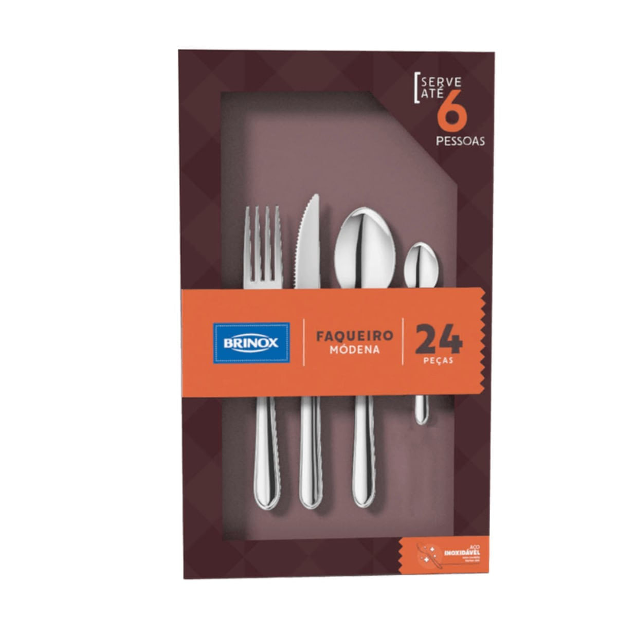 Faqueiro Brinox Módena 24 Peças Compacto Aço Inoxidável