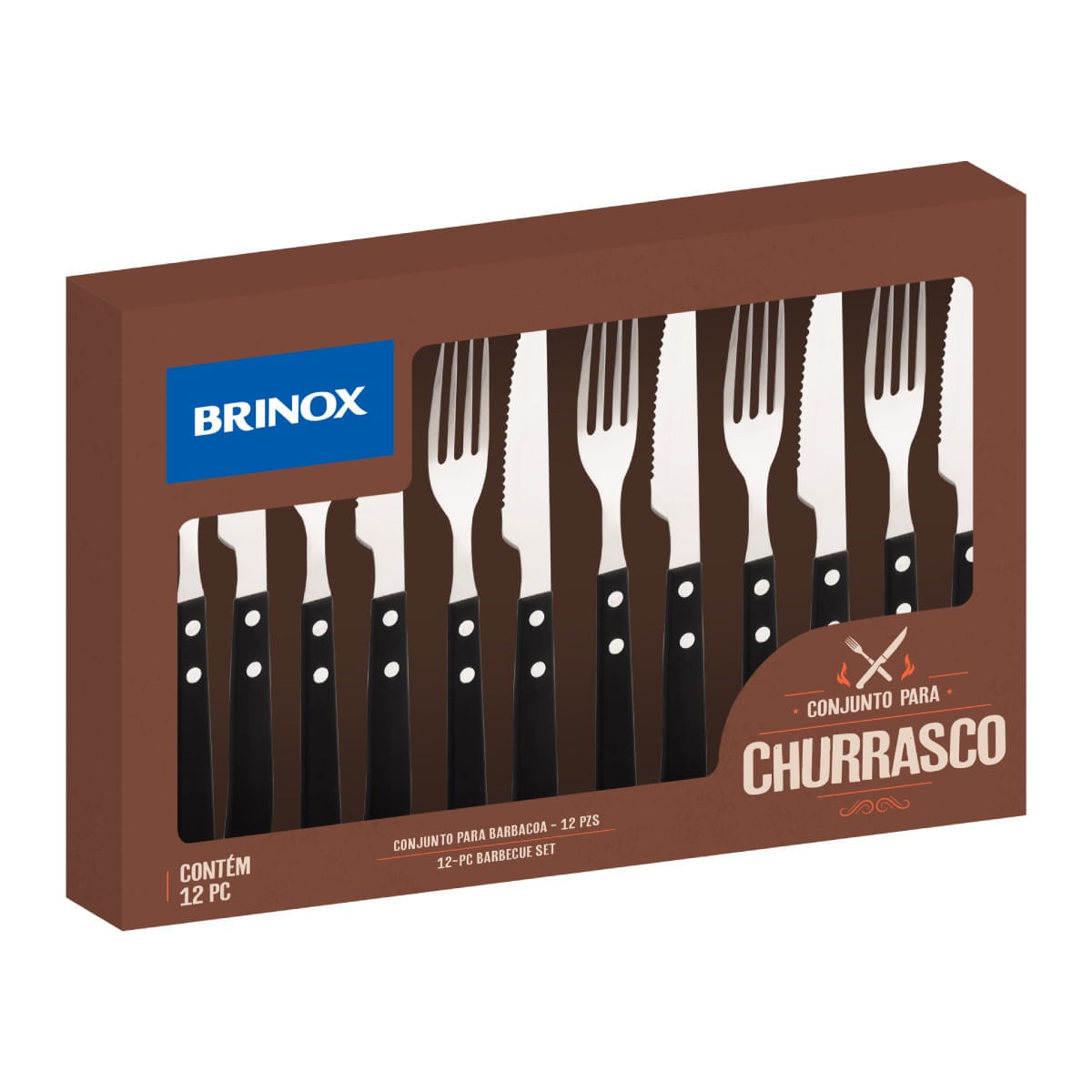 Jogo De Talheres Para Churrasco 12 Peças Aço Inoxidável Linha Churrasco da Brinox